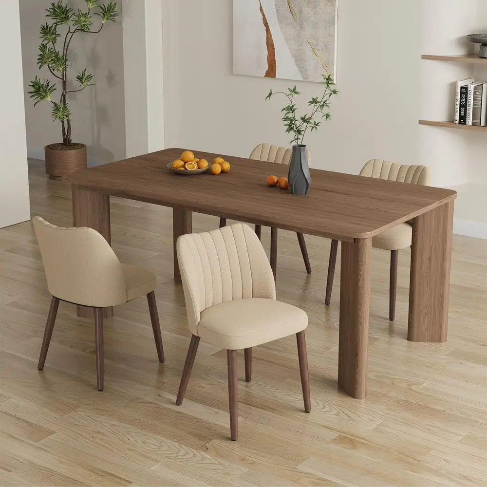 

Upholstered Dining Chairs Set of 4, Fabric Kitchen Chairs with Solid Wood Legs, Suitable for Dining Rooms and Cafes, Camel