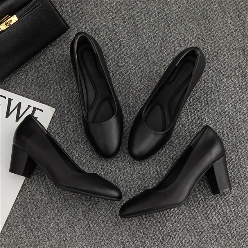 Size 32-43 Women\'s High Heel Shoes Platform Pumps Shoes Comfort Thick Heel Women Office Career Work Shoes Women