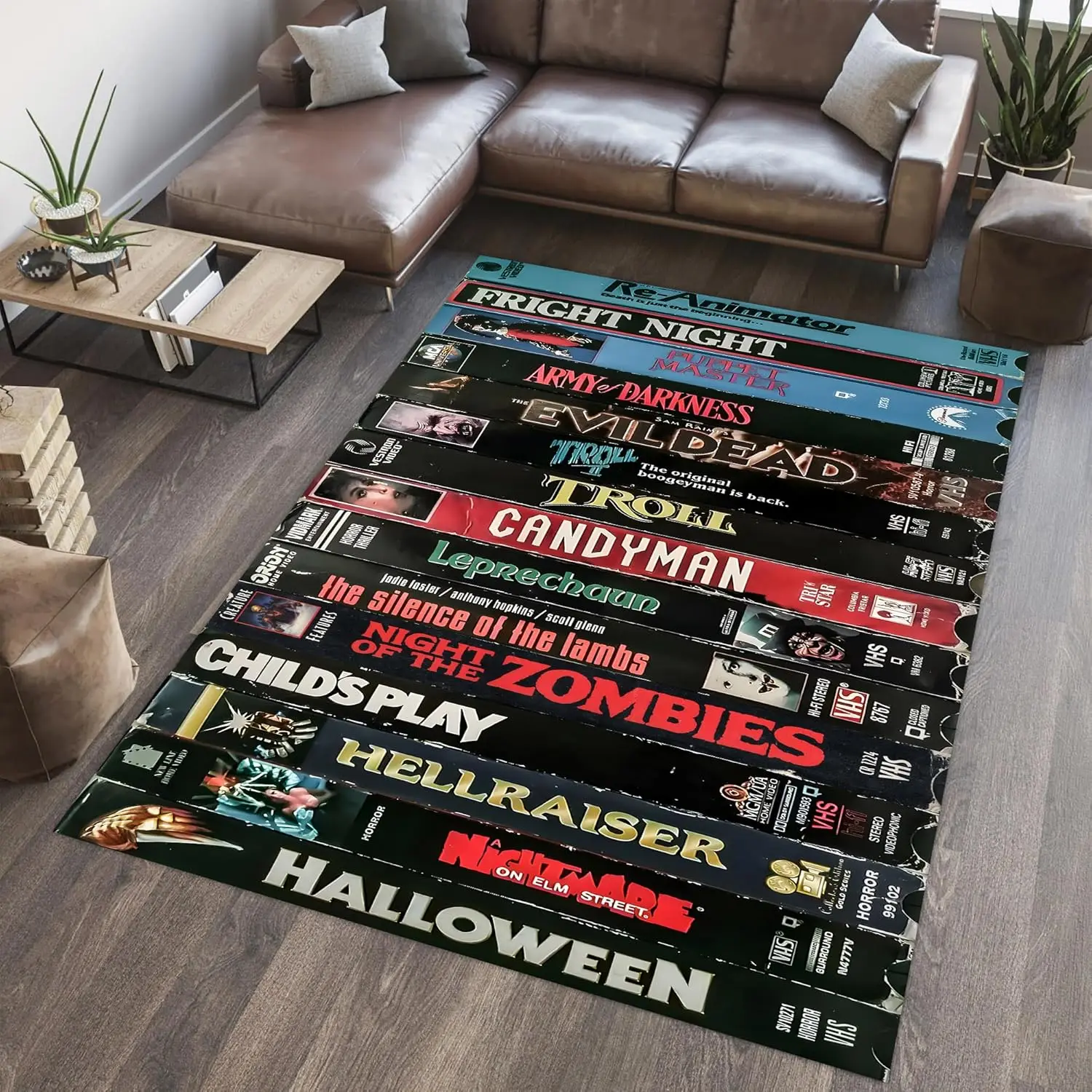 80's Nostalgic Rug, VHS Case Themed Horror Movie Room Decor, Nostalgic Retro Style Carpet, for Home Theater TV Room, Classic