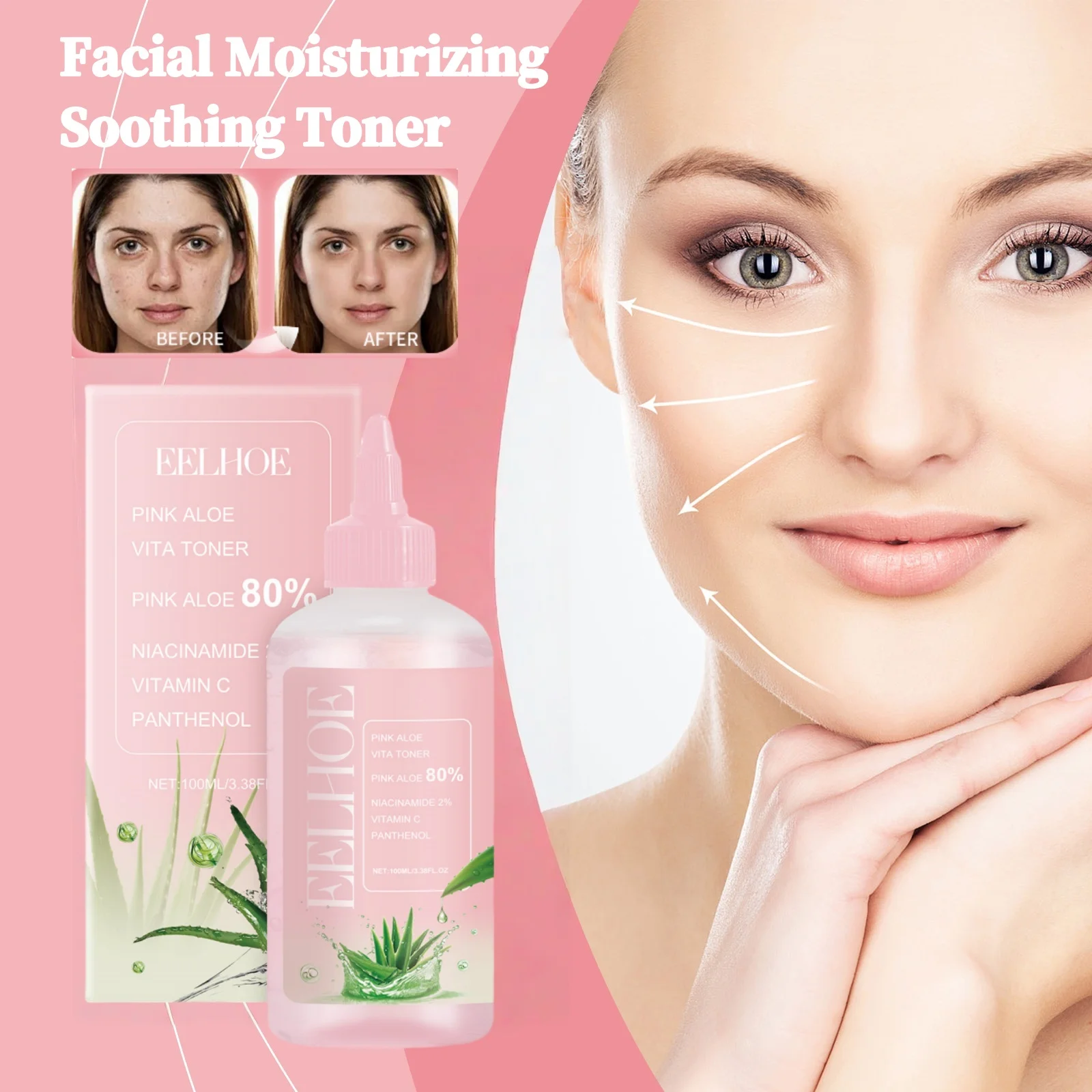 

Aloe Vera Facial Toner Contains Niacinamide To Improve Pigmentation Lighten Dark Spots Soothe Skin and Lasting Moisturizing