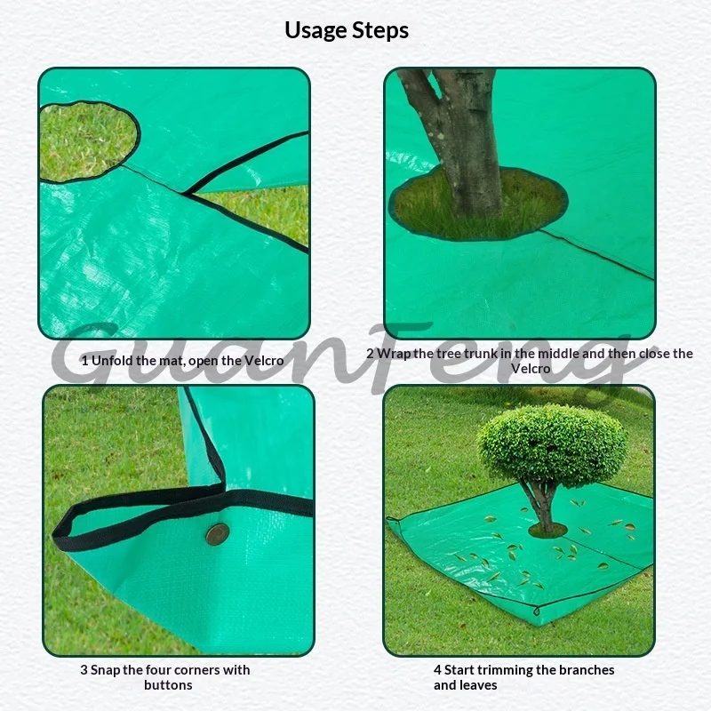 200X200cm large garden leaf pad 30/60cm hole design for ginkgo/osmanthus tree pruning outdoor branches and leaves collection