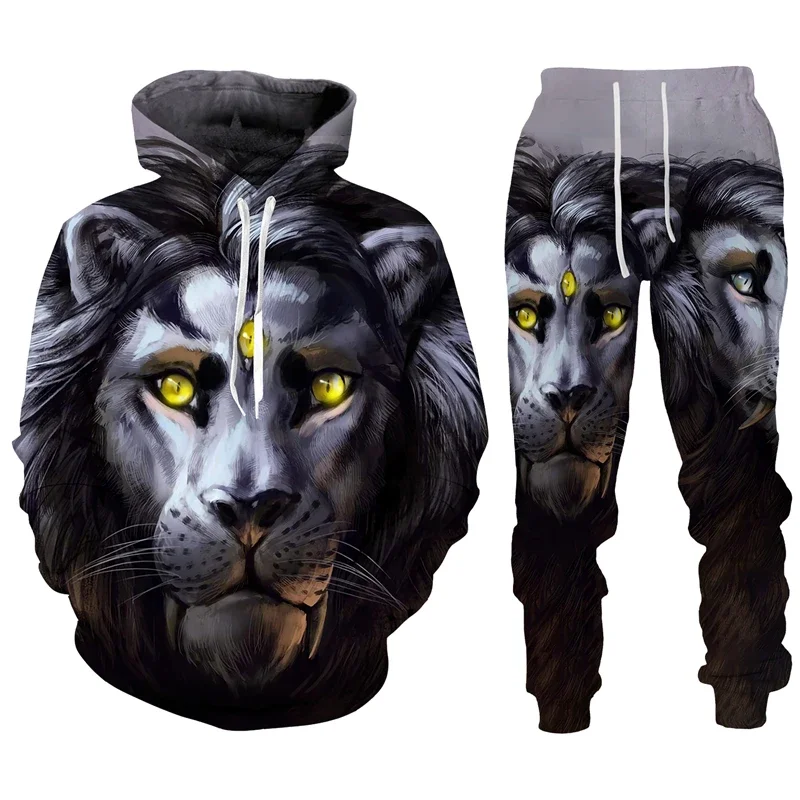 Animal Lion 3D Print Men Hoodies Suit Autumn Winter Tracksuit/Pants Long Sleeve Pullovers Casual Streetwear Oversize Hot-selling