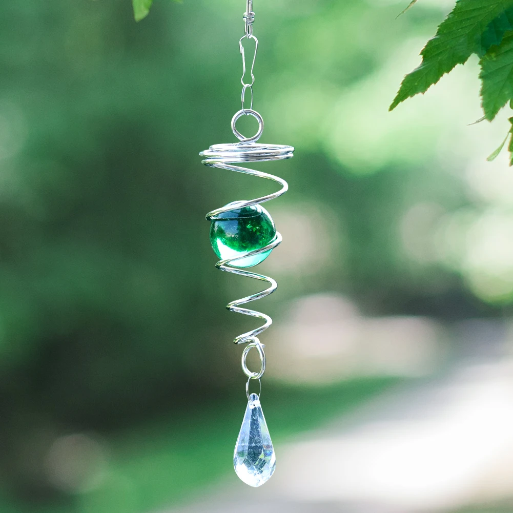 Rotating Spiral Tail Wind Spinner Chimes Crystal Glass Ball Pendant Pendulum Garden Nursery Window Hanging XMS Tree Decorations