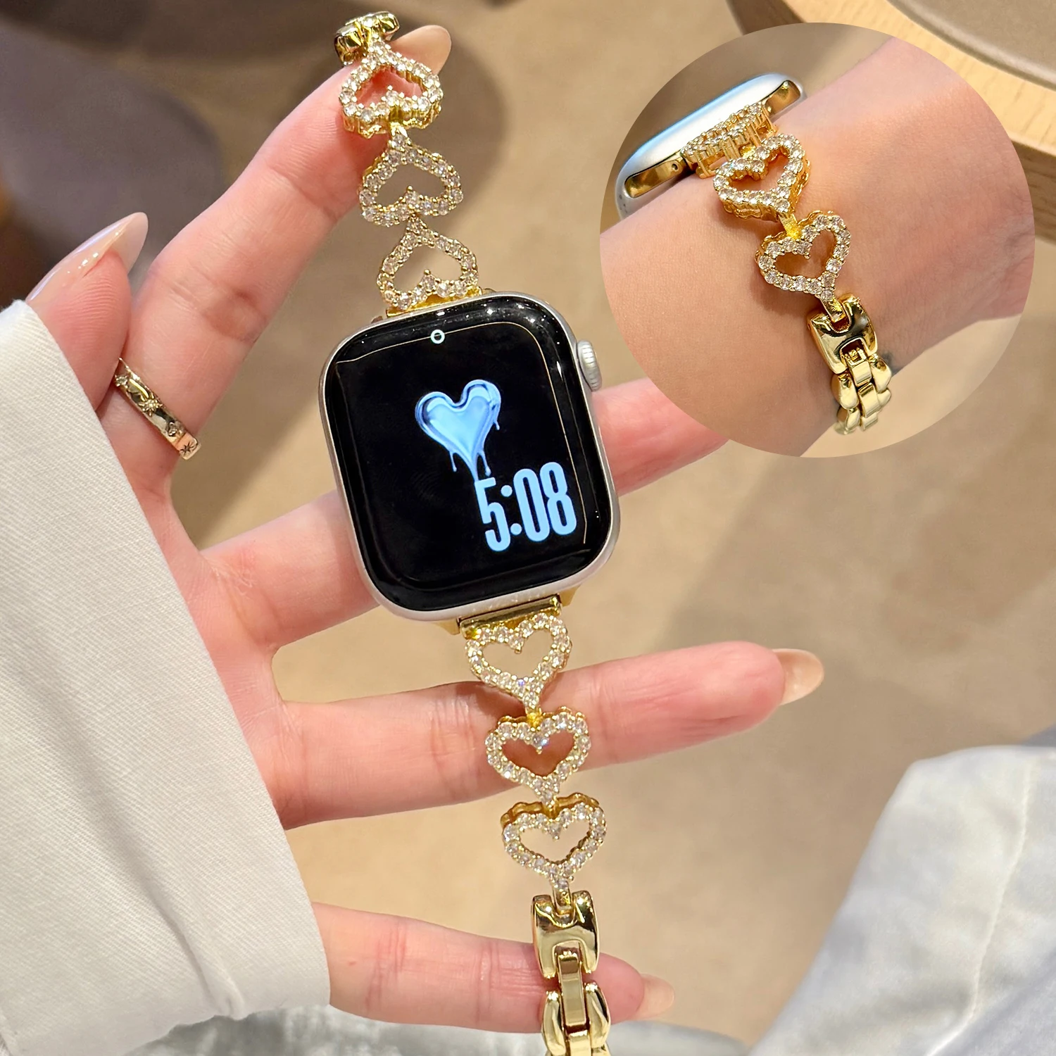 

Sparkling Love Bracelet Strap for Apple Watch S11 S10 46/42mm 49mm 45/44/41/40/38mm Fashion Women Strap for iWatch Ultra 9 8 7 6