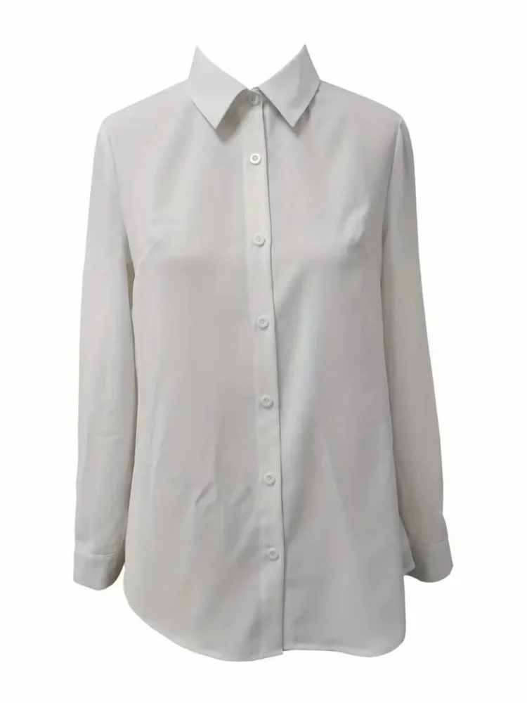 بلوزات نسائية طويلة الأكمام بياقة مطوية لأسفل بلون واحد ، بلوزات نسائية على الطراز غير الرسمي ، للربيع والصيف ، DF5002 #3