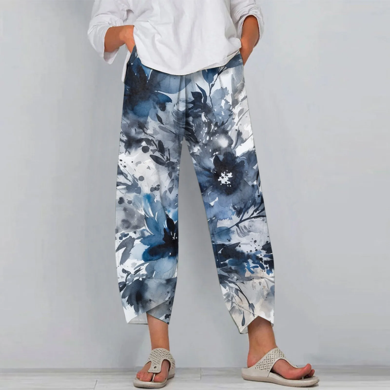 2024 pantaloni a gamba larga da donna con stampa floreale colorata pantaloni lunghi da spiaggia traspiranti larghi con coulisse a vita alta elastici con tasche