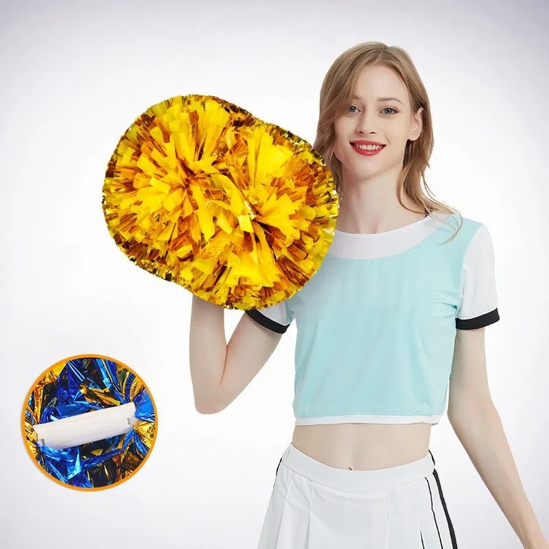 플라스틱 손잡이 치어리더 폼폼스 파티 장식, 메탈릭 샤인 스트리머, 치어리더 폼폼 볼 게임, 댄스 클럽, 1 쌍