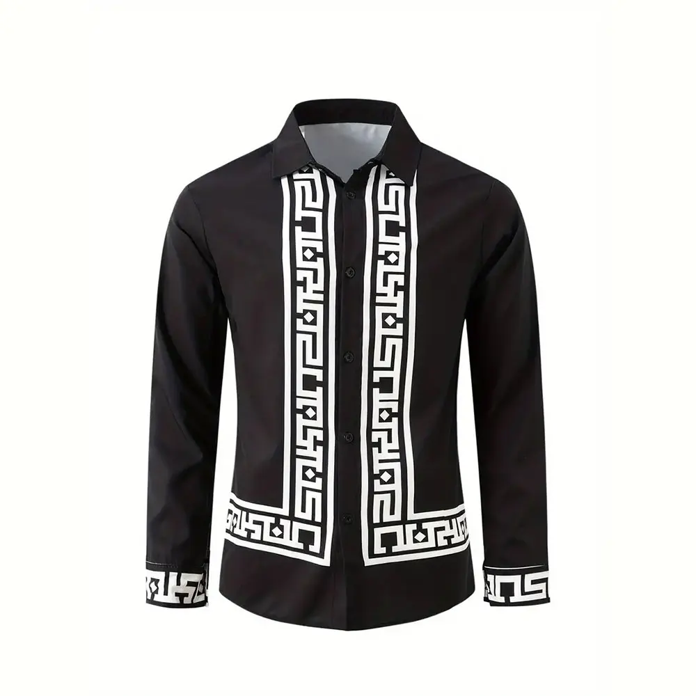 

Vintage 3D Totem Printed Shirt Men's Plus-size Baggy Lapel Button Up Top Men's Outdoor Casual Comfortable Long Sleeve Shirt