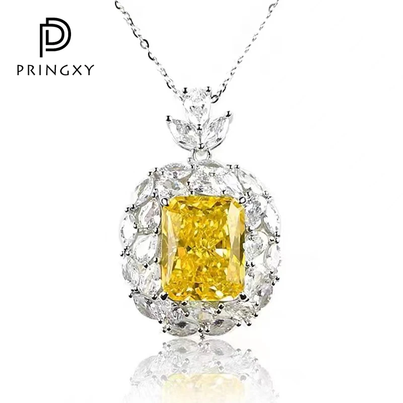 

PRINGXY Topaz S925 Sterling Silver Platinum Plated Necklace For Women 8CT Yellow High Carbon Diamond Fine Jewelry Wedding Gift