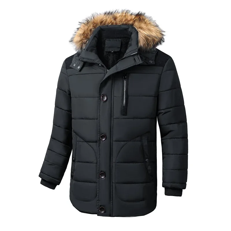 Winter New Fashion Men's Plus Size Solid Color Casual Trendy Simple Basic Long Sleeve Hoooded Quilted Coats Male Parkas Clothes
