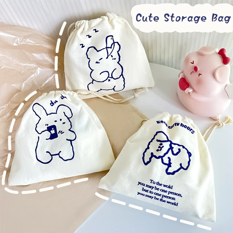 

Bundle Mouth Bag Simple Bear Printing Cartoon Large Capacity Drawstring Bag Sundries Storage Bag Cosmetic Jewelry Bag