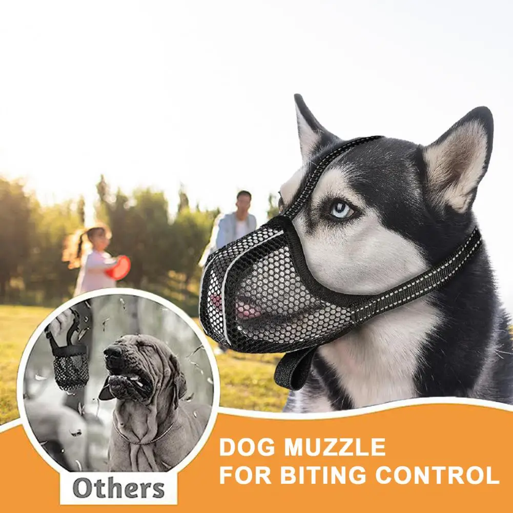 Dog Muzzle Pet Mouth Cover Anti Bark Bite Mesh Anti-Biting Chewing Adjustable Mesh with Reflective Strap Pet Supplies