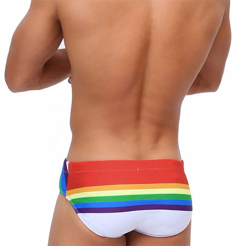 Men's Swimming Trunks Rainbow Printed Sports New Brief with Cups Sexy Close-fitting Quick-drying Beach Briefs