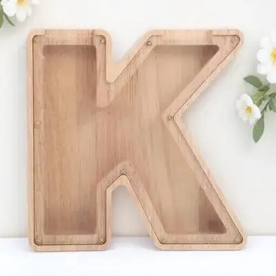 Letter Shaped Wooden Piggy Bank Alphabet Money Box Transparent Side Coin Container for Home Decor Saving Pot Craft