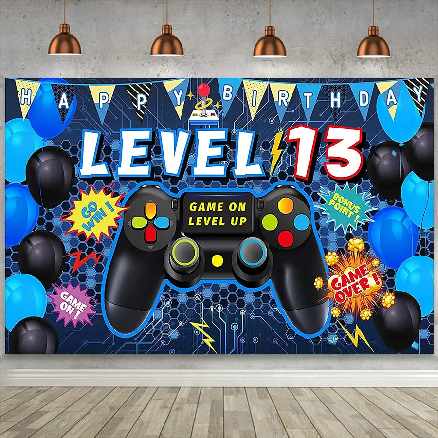 

13th Birthday Video Game Backdrop Level 13 Unlocked Official Teenager Cake Table Banner Video Game Birthday Decorations for Boys