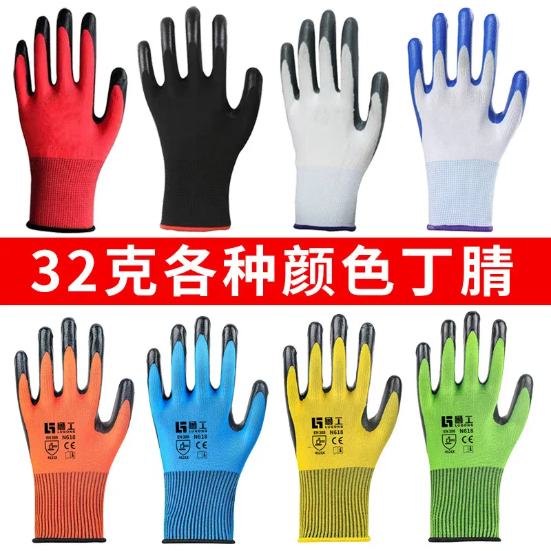12 Pairs PU Coated Work Gloves Lightweight Durable Breathable Safety Grip for Warehouse Logistics Gardening Size L