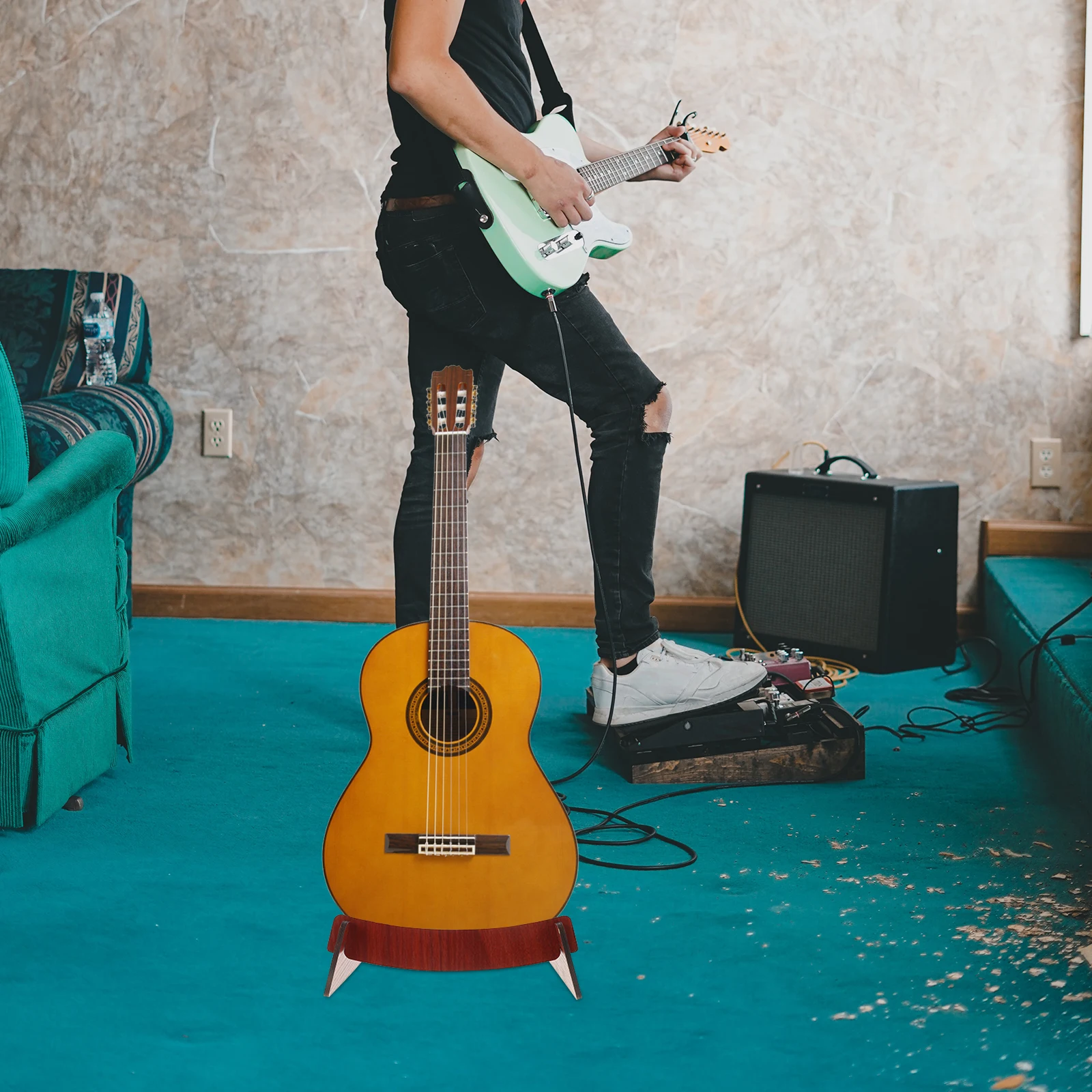 Guitar Stand Portable Wooden Musical Instrument Holder Light Single Student Floor Guitar Stand Acoustic Wood