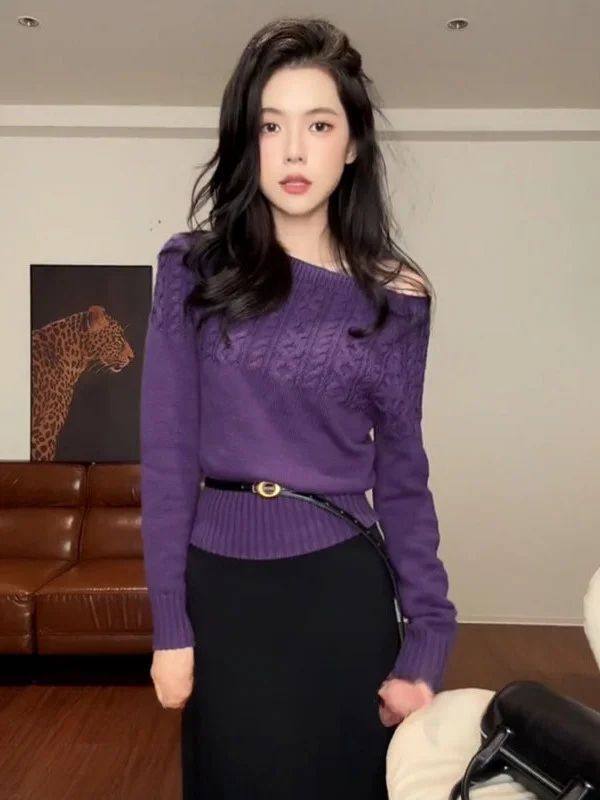 

Женский вязаный свитер Ele Long Sve: осенне-зимний, модный, приталенный, с узором «косы», высокое качество, элегантный топ