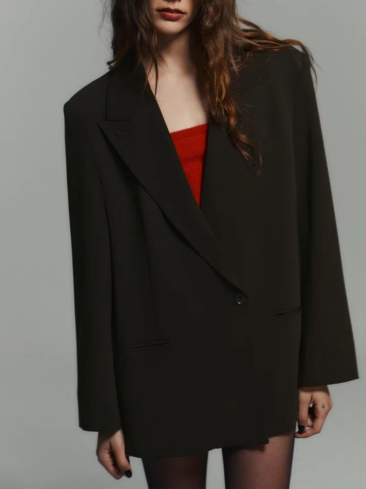 

European style new women's fashion versatile elegant loose single-button long-sleeved blazer jacket