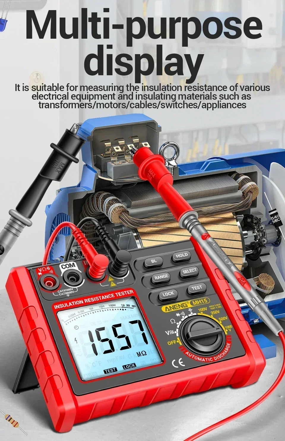ANENG MH15 Digitaler Megger-Tester 6000 Zähler Isolationswiderstandsmessgerät 100V 250V 500V 1000V Isolationsmessgerät Stromkreisprüfgerät – Detail 6