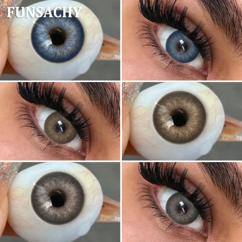 FUNSACHY 2 Stück Colorcon-Kontaktlinsen für Augen, natürliche braune Augenfarbenlinsen, jährlich, schöne Linse, Studentenfarbe, graue Linse