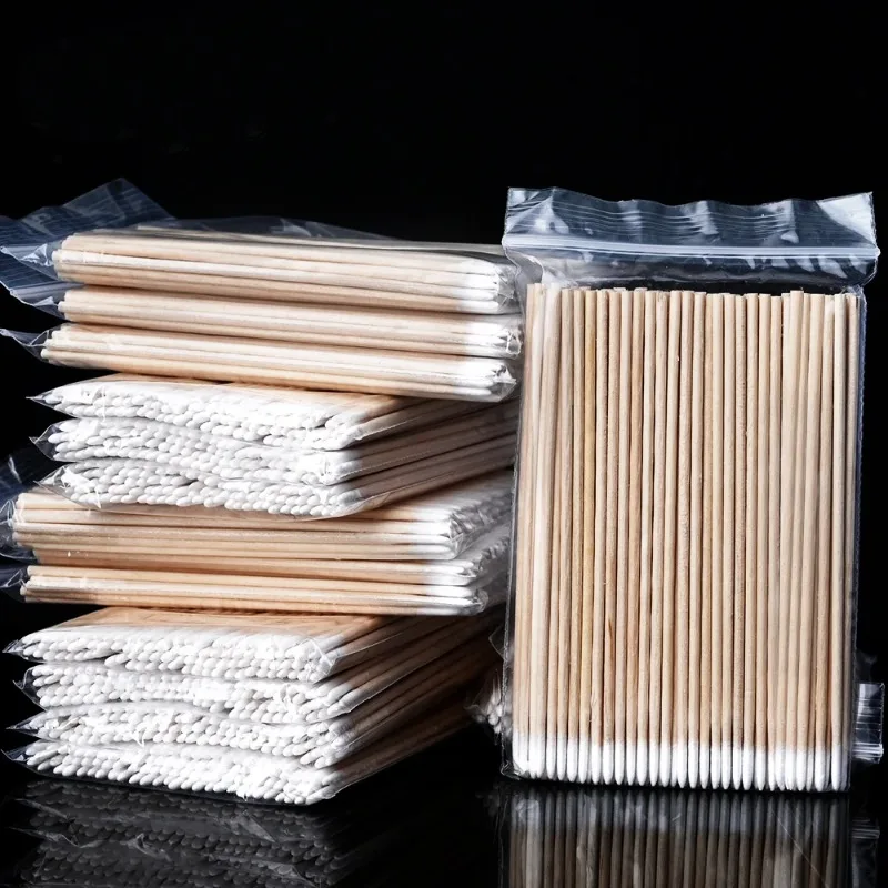100/300/500 Stück Holztupferstäbchen für Nagellack, Korrektur, Maniküre, Reinigung, Wattestäbchen, Spitzen, Holzkopf, Nagelkunst-Entferner, 10 cm