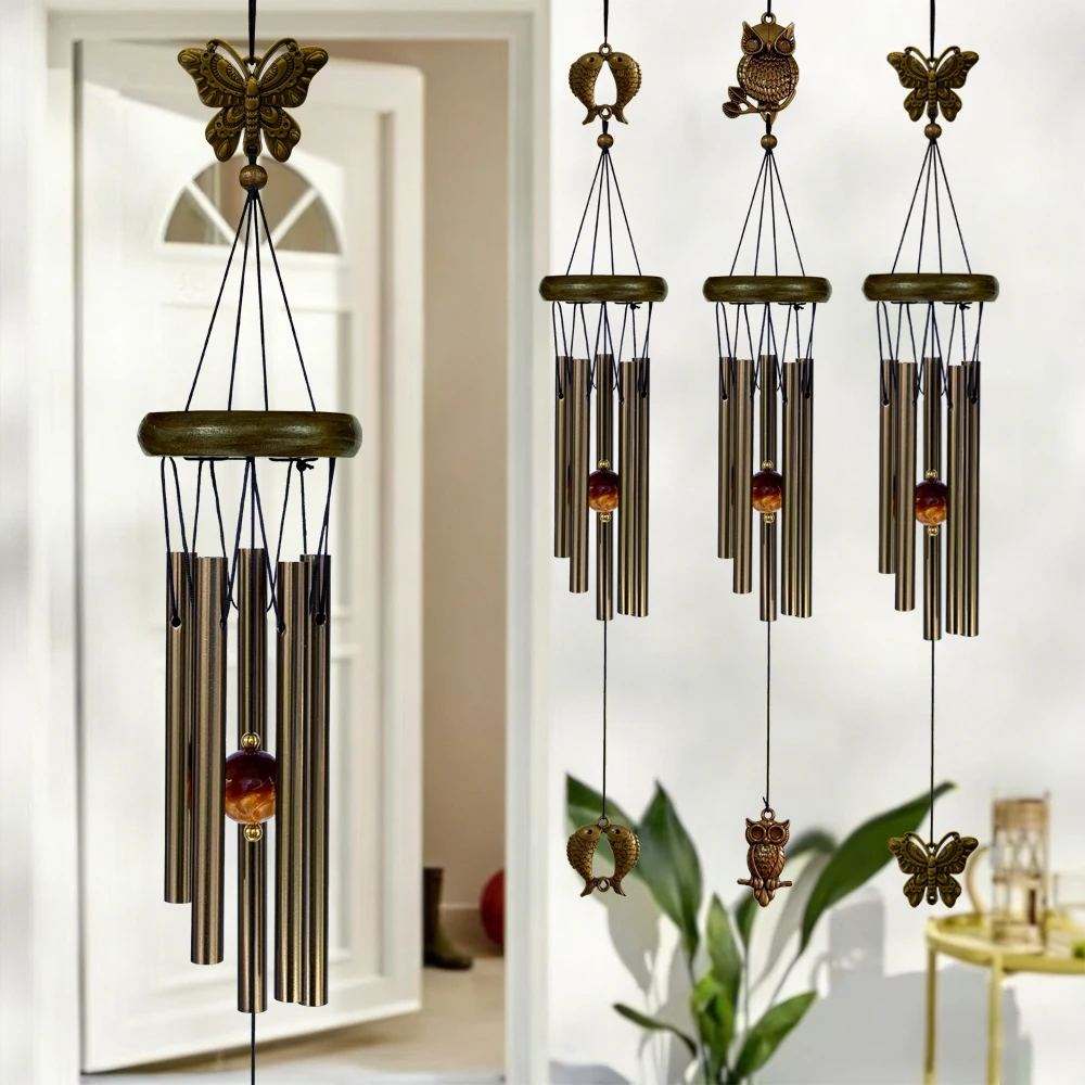 Musical Wind Chime 5 Bronze Aluminum Tubes Creative Gift for Room Outdoor GardenDecor Butterfly Owl Charms Hanging Chimes Decors