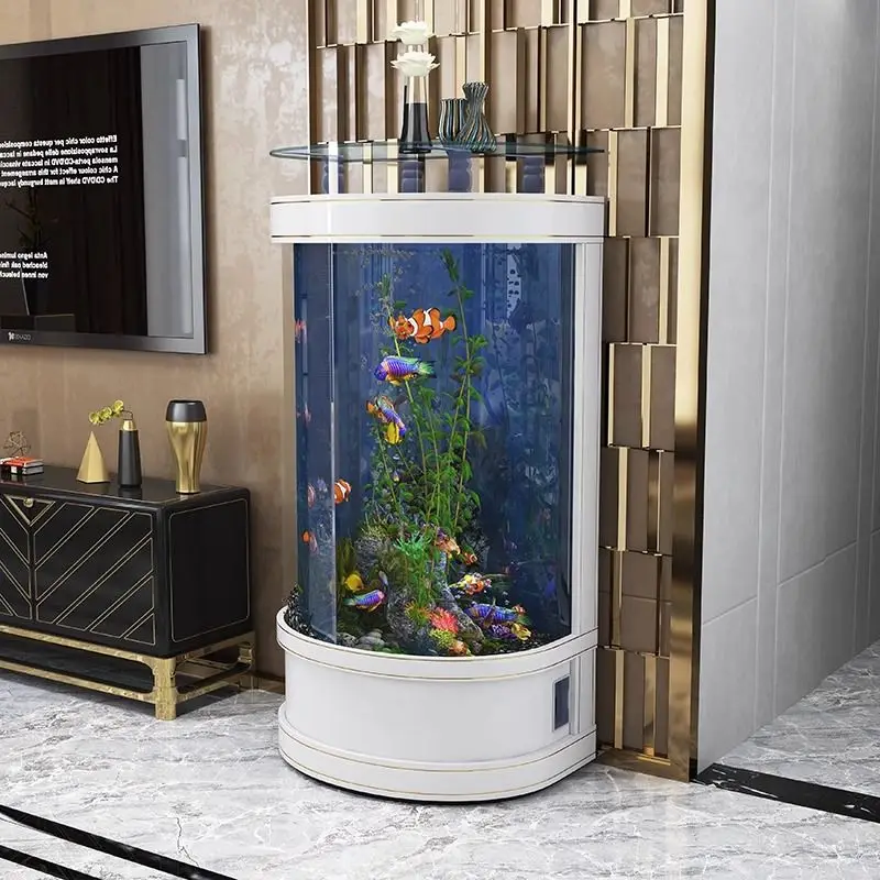 Special tank light luxury semi-circular arc fish tank living room floor small and medium ecological aquarium office goldfish tan