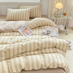Stripe Bedding Set INS Style Twin Queen Size Duvet Cover Flat Sheet Pillowcase Bed Linen Kids Adult Comforter Sets Home Textile