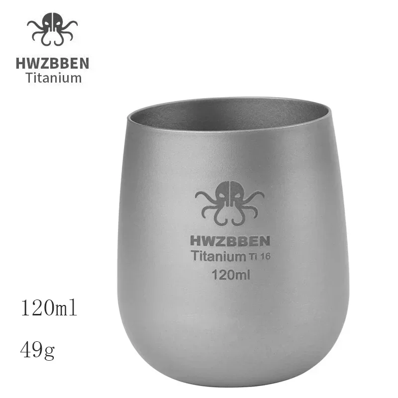 HWZBBEN 120ml Titanium Double Layer Teacup Outdoor Camping Beer Coffee Cups Water Mug Lightweight Tableware 49g