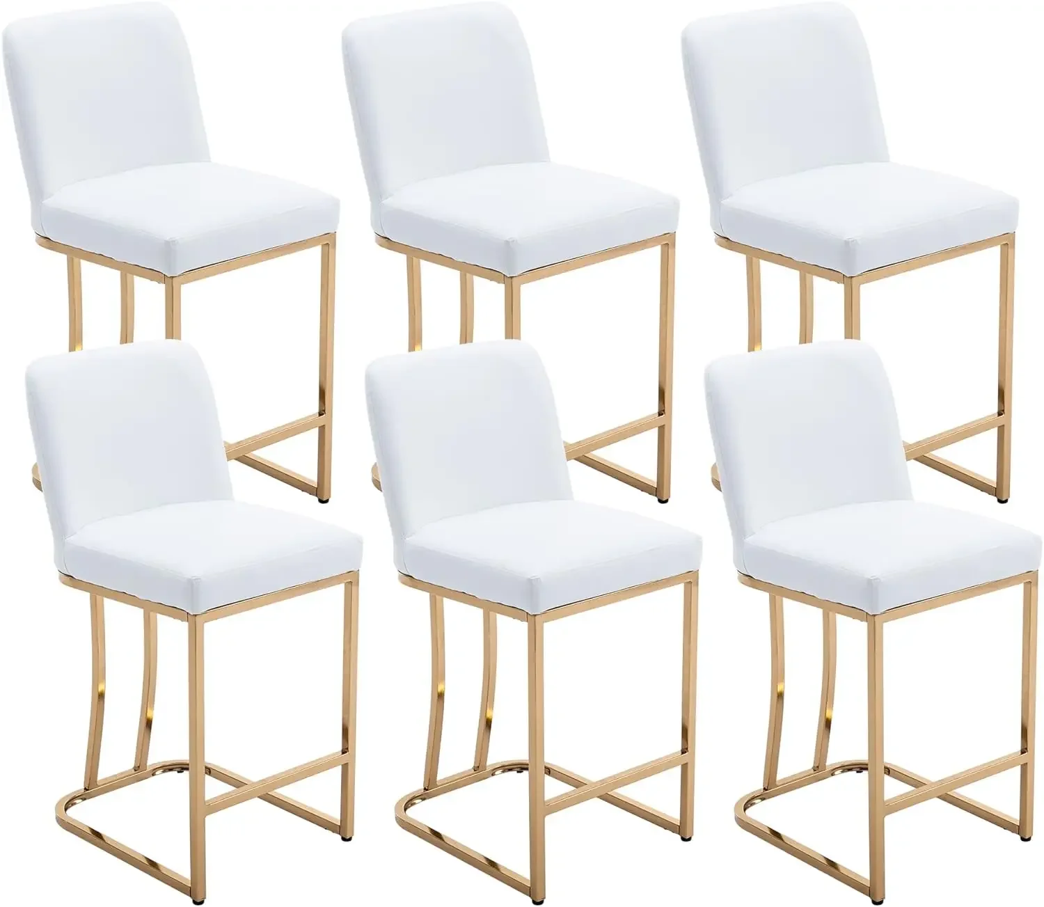 

Faux Leather 24" H Counter Height Barstools with Back, Mid Century Modern Upholstered Counter Stool Chairs with Gold Metal Frame