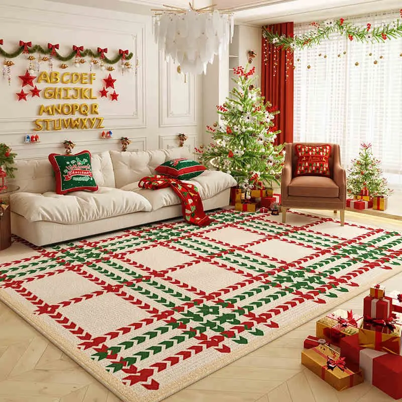 VIKAMA Christmas Santa Claus Gift Tree Print Area Rug Non‑Slip Floor Mat for Living Room Bedroom Xmas Holiday Home Decor
