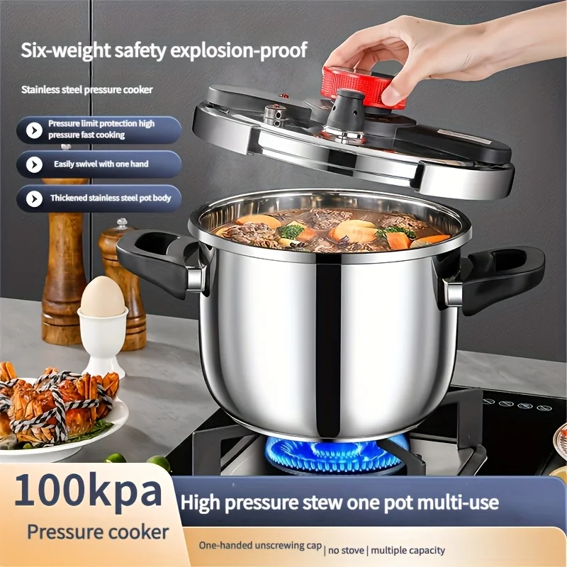 

Pressure Cooker, Stainless Steel Soup Pot, 5.28/6.34/8.45 Quarts, Steamer, Soup Pot, Cooking Pot, Safety Lock System, One-Handed