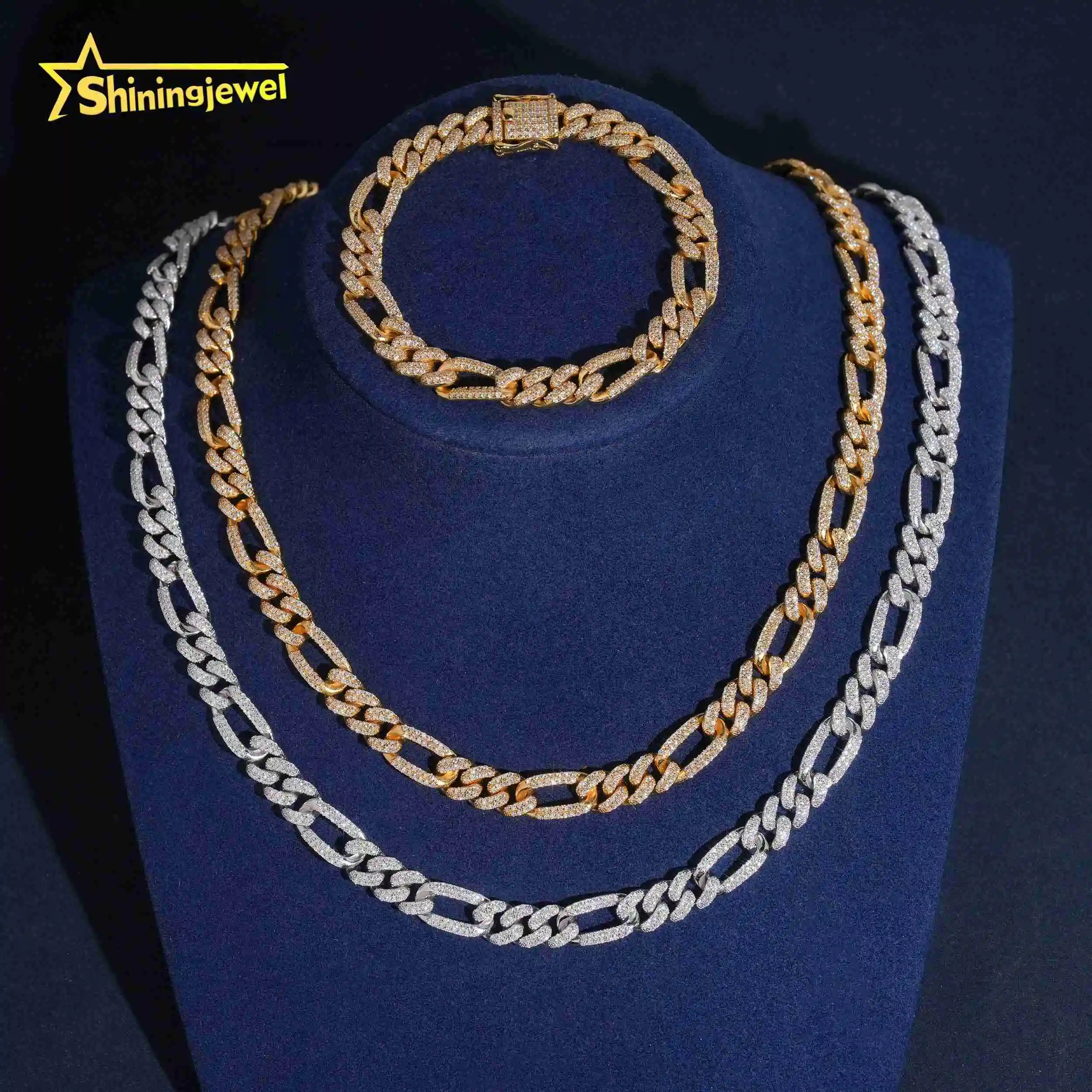 Price Factory Pass Diamond Tester 925 Silver Hip Hop Jewelry 8.8mm Iced Out Figaro Chain Necklace.