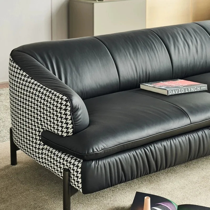 Light luxury design, houndstooth color-blocking three-seater small living room sofa