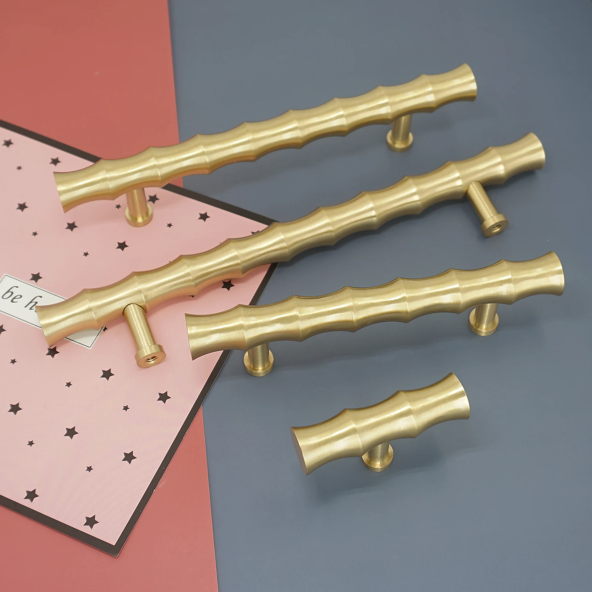 Solid Brass Bamboo Handles for Cabinets and Drawers Gold Wardrobe Pulls Modern Furniture Hardware Creative Kitchen Accessories