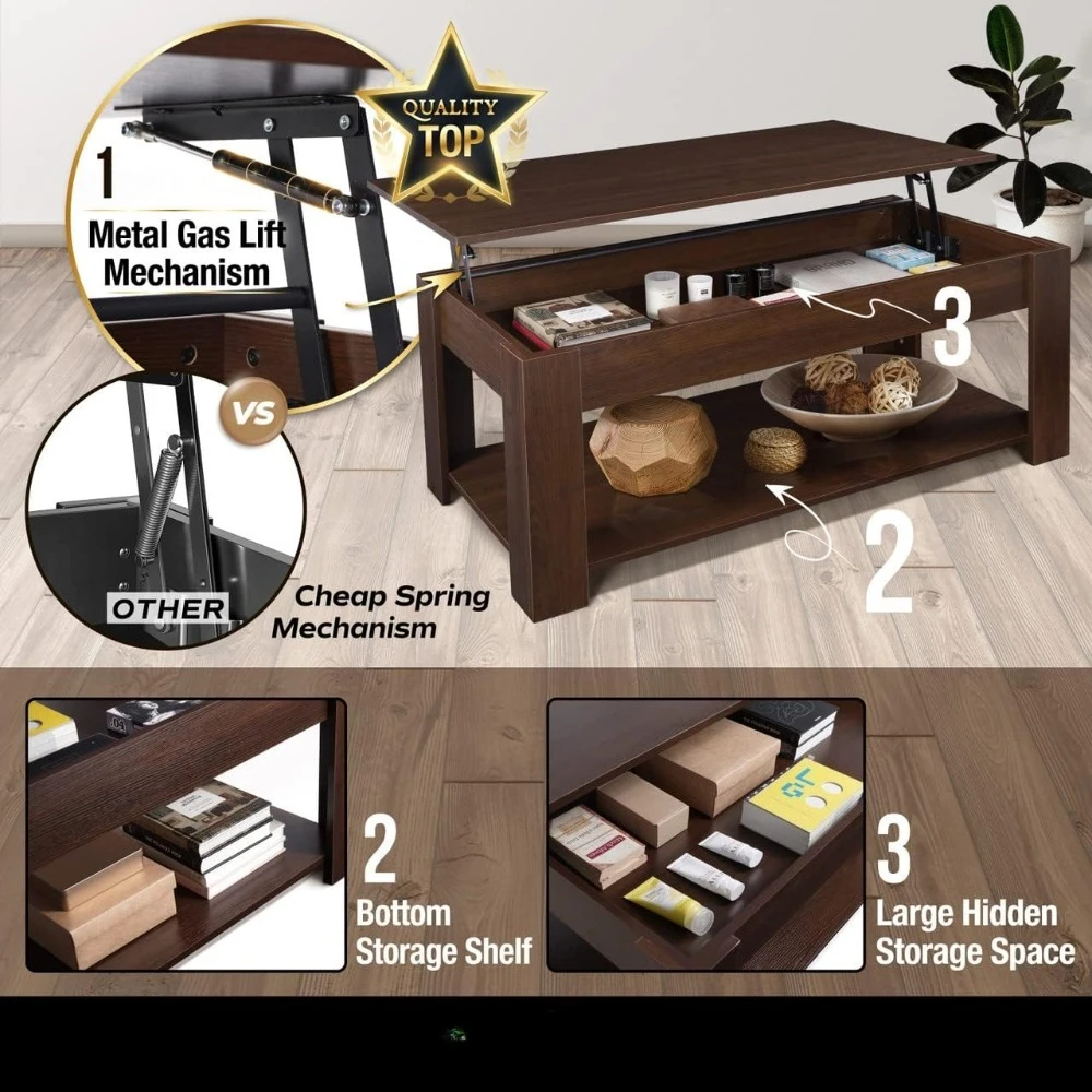 47'  Lift Top Coffee Table with Storage, 110 lbs Capacity, 11 lbs Lifted