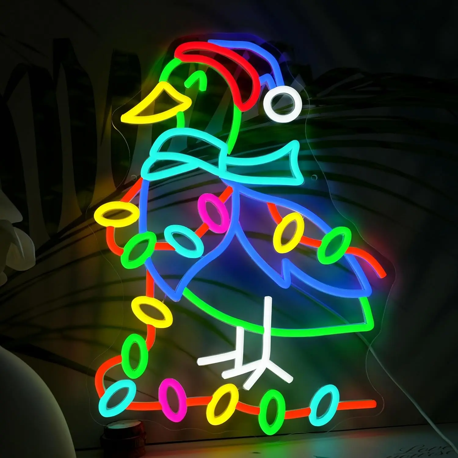 クリスマスダックネオンサイン-usb調光可能-面白いガチョウサンタ帽子ledネオンライト-クリスマスホリデーホームコーヒーバー壁装飾ギフト