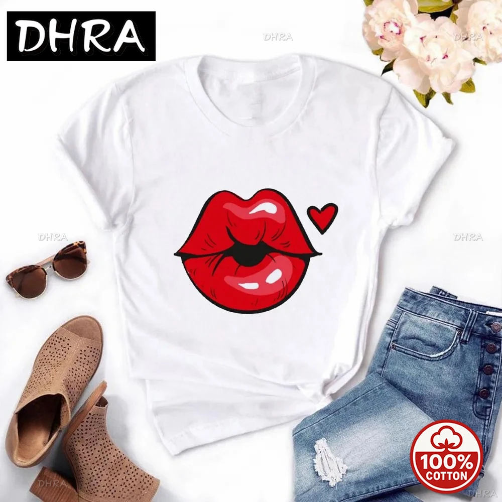 النساء Harajuku بلايز الصيف بلايز الجرافيك تيز النساء الشفاه تي شيرت ملابس فتاة Vintage تي شيرت لينة تمتد تي شيرت تي شيرت #5