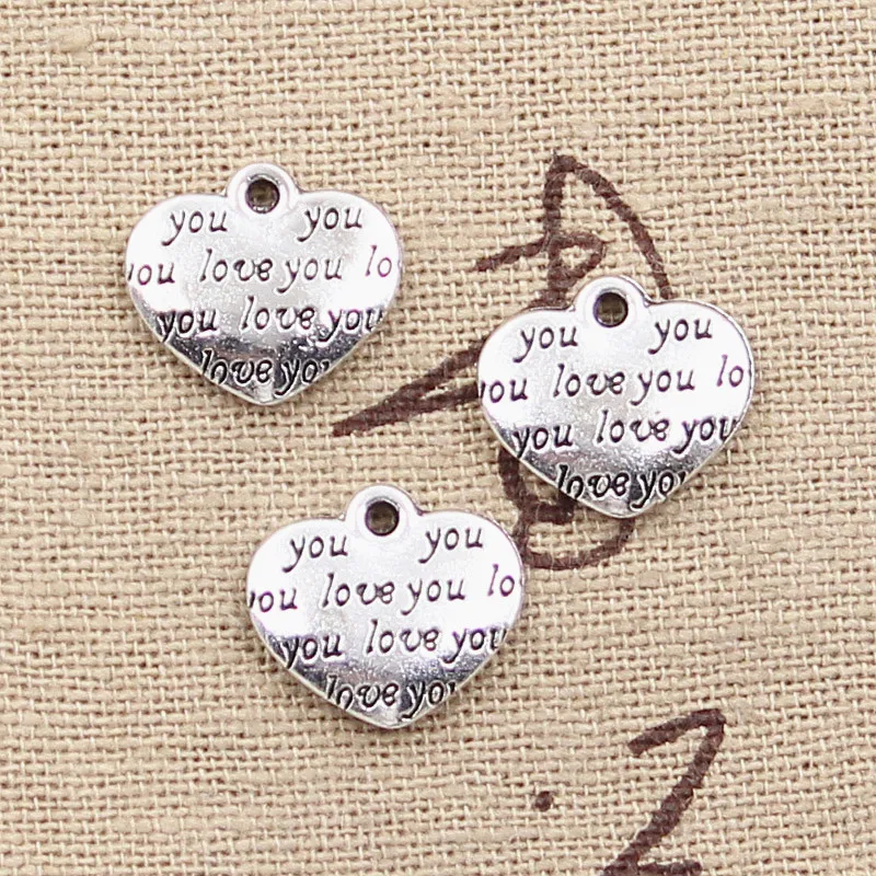 25pcs Charms Heart I Love You 13x14mm Antique Silver Color Pendants DIY Crafts Making Findings Handmade Tibetan Jewelry