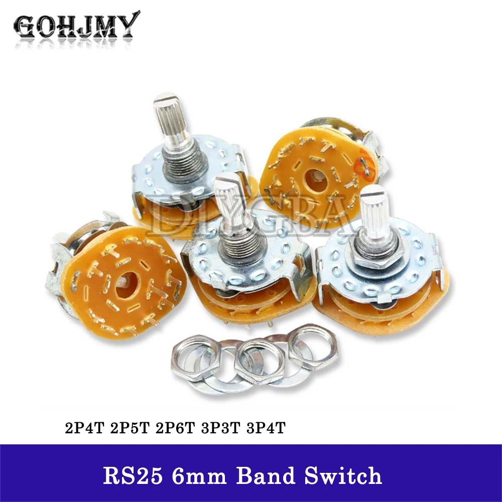 1PCS RS25 6mm Band switch 2P4T 2P5T 2P6T 3P3T 3P4T Selector Band Pole Position Knob Switch Band Switches