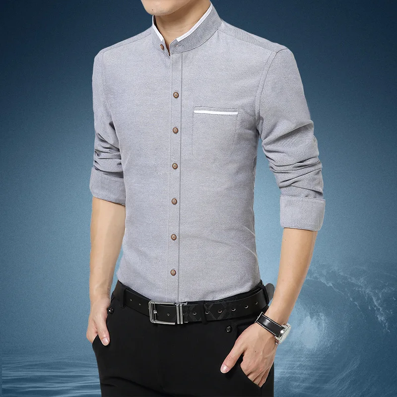 Men\'s Summer Casual Cotton Long-Sleeved Shirts, Male Slim Fit Spring Lapel Business Dress Shirt Tops Men Clothing