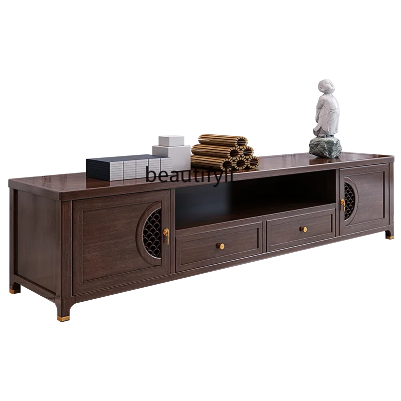 

Solid Wood TV Cabinet New Chinese Simple Zen Storage Cabinet Floor Cabinet