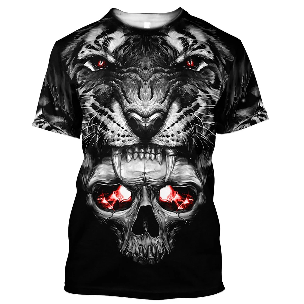 Summer Men\'s T-shirt Reaper terror Skull Angel And Demon 3D Printed Over  Summer Fashion Harajuku Short Sleeve men clothing 2024