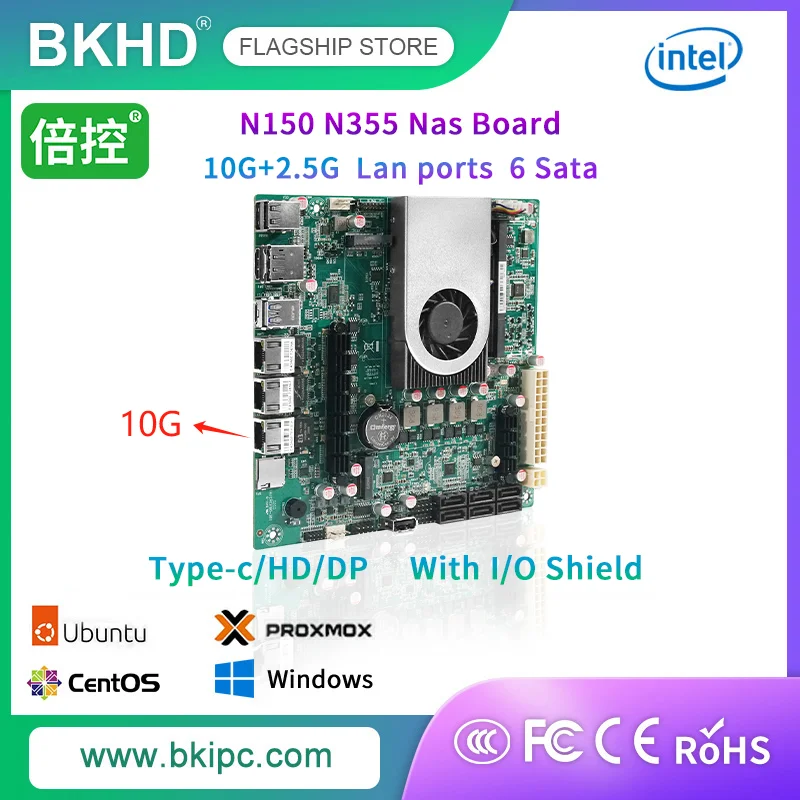 BKHD 2025 N150 NAS MINI-ITX เมนบอร์ด Quad Cores 2 * I226 1*10G พอร์ต Ethernet 2 * M.2 6 * SATA DDR5 16G NAS เมนบอร์ดเซิร์ฟเวอร์