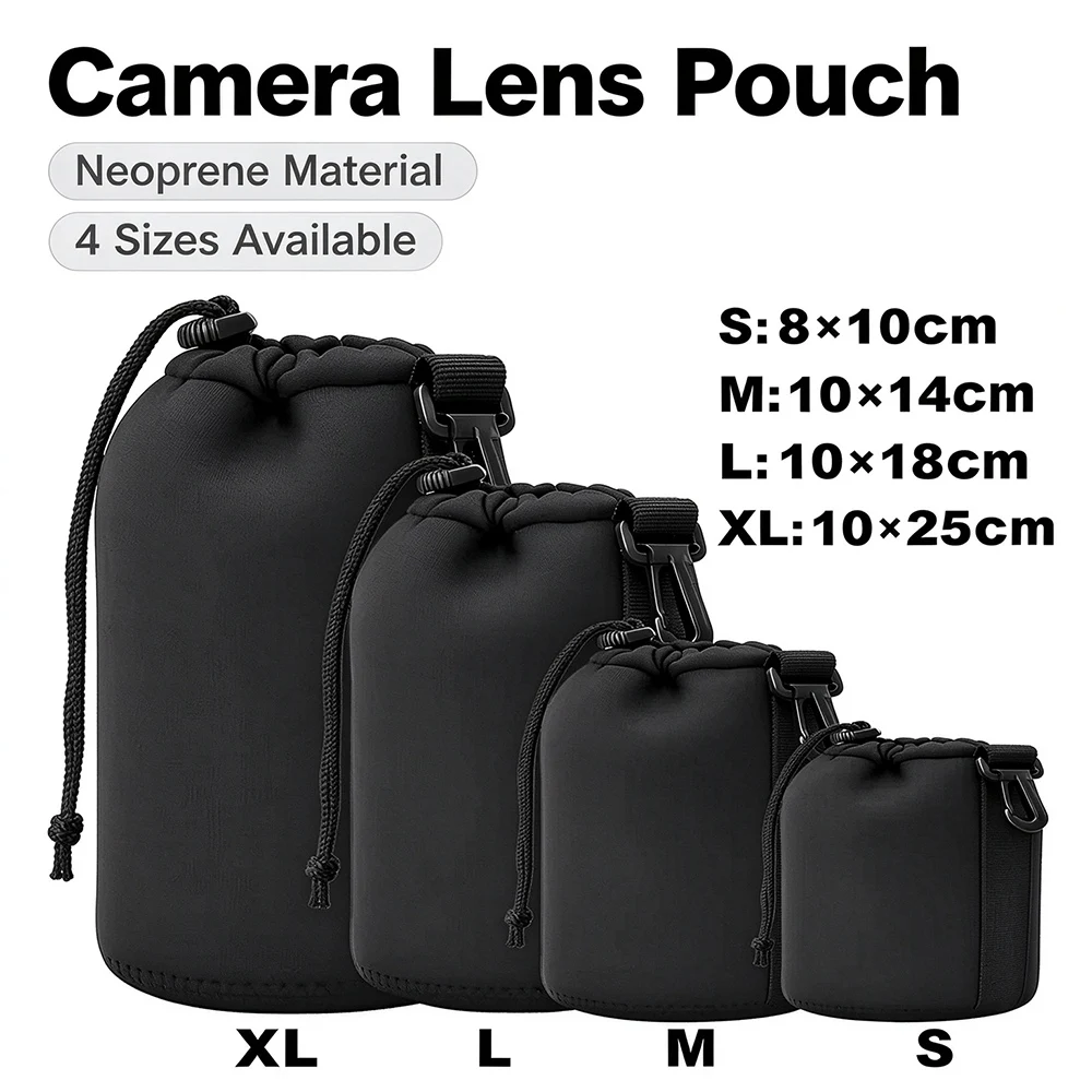 Waterproof Neoprene Lens Case Soft Pouch Shock Resistant Lens Storage Bag for Canon Nikon Sony Fuji Leica DSLR Mirrorless Camera