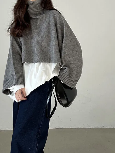 

Faionable Versatile High Ne Sweater Women's Loose Lazy Sle Personali Layering Knitted Top ort Length Other Material...