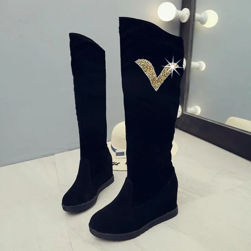 

Pop 2024 WinterWomen Shoes Woman Boots Knee High Boots Winter New Rhinestone Decoration Wild Plus Velvet Thick Snow Boots