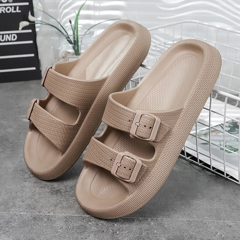 Soft Soles Indoor Home Slippers Men Adjustable Double Buckle Non-Slip Summer Beach Sandals Man Comfortable Thick Bottom Platform
