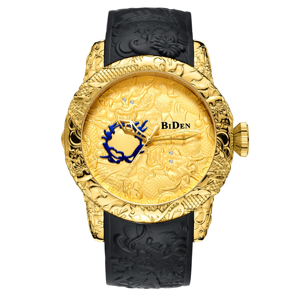 BIDEN-Montres de sport étanches pour hommes, design dragon, montre à quartz pour hommes, bracelet en silicone, montre-bracelet, horloge masculine